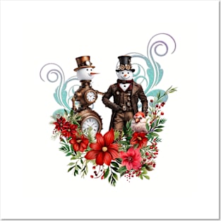 What could be more romantic than a steampunk  snowman and steampunk snowwoman Posters and Art